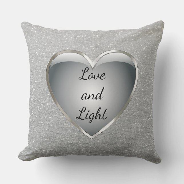 Silver Gray 'Love and Light' quote 'bling Throw Pillow (Front)