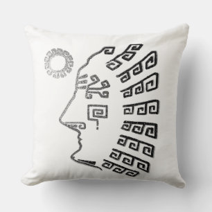 Silver Gray Machu Picchu Drawing on White Throw Pillow