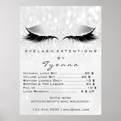 Silver Gray Makeup Eye Lashes Extension Price List Poster