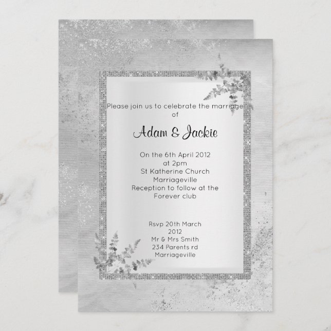 Silver Gray Marble ELEGANT CLASSY WEDDING Invitation (Front/Back)