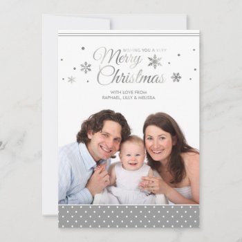 Silver Gray Merry Christmas Holiday Photo Card by PeachyPrints at Zazzle