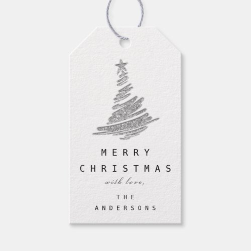  SILVER GRAY Merry Christmas Tree Happy  From  Gift Tags