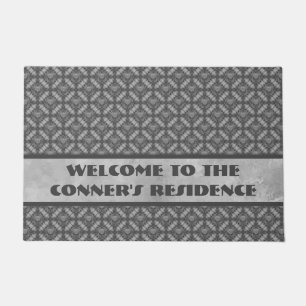 Silver Gray Metal Flowers with Gems Pattern Doormat