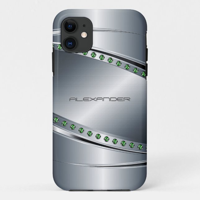 Silver Gray -Metal Look- Diamonds- Monogram Case-Mate iPhone Case (Back)