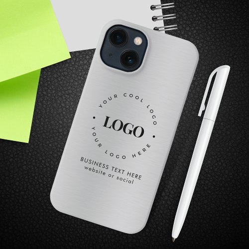 Silver Gray Metallic Add Custom Business Logo Text iPhone 13 Case