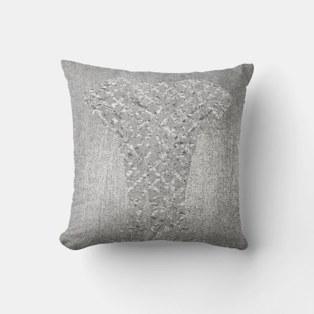 Silver Gray Metallic Black Animal Elephant LUXURY Throw Pillow (Front)