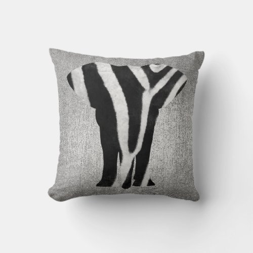 Silver Gray Metallic Black Zebra Skin Elephant Throw Pillow