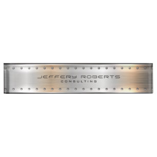 Silver-gray metallic brushed aluminum texture desk name plate