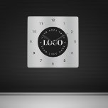 Silver Gray Metallic Custom Logo Company Office Square Wall Clock<br><div class="desc">Decorate your home/office with this cool wall clock,  featuring custom logo & name. Easily add the desired logo by clicking on the "personalize" option.</div>