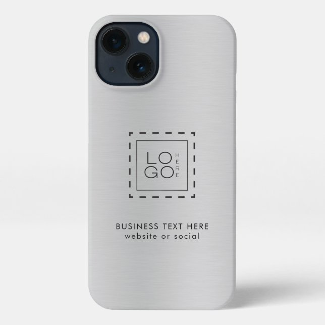 Silver Gray Metallic Custom Square Business Logo iPhone Case (Back)