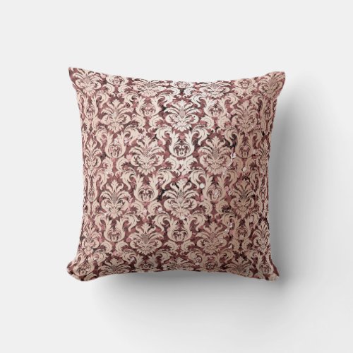 Silver Gray Metallic Damask Royal Red Bean Throw Pillow