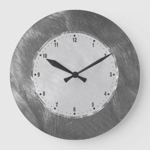 Silver Gray Metallic Design Stainless-Steel Look 3 Large Clock