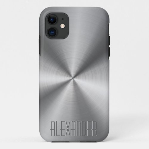 Silver Gray Metallic Design Stainless Steel Look iPhone 11 Case