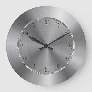 Silver Gray Metallic Design Stainless-Steel Look Large Clock