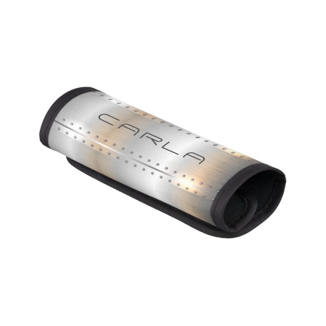 Silver-gray metallic geometric design luggage handle wrap (Angled)