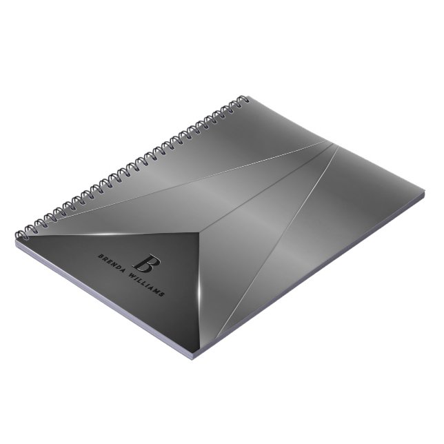 Silver gray metallic geometric design notebook (Left Side)