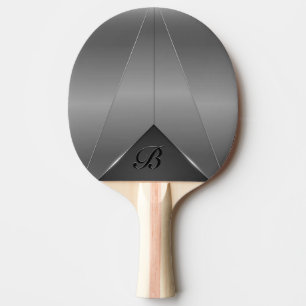 Silver gray metallic geometric design ping pong paddle