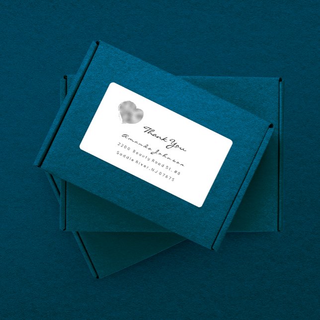 Silver Gray Metallic Heart Brush Stroke Thank You Label (Creator Uploaded)