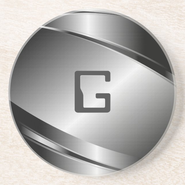 Silver Gray Metallic Look-Stainless Steel Pattern Coaster (Front)