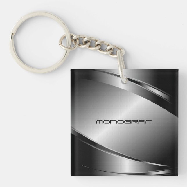 Silver Gray Metallic Look-Stainless Steel Pattern Keychain (Front)