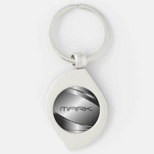 Silver Gray Metallic Look-Stainless Steel Pattern Keychain