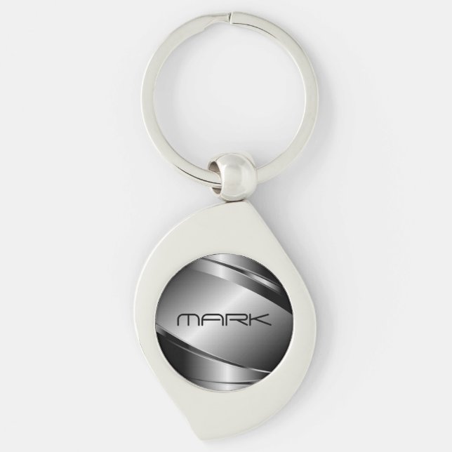 Silver Gray Metallic Look-Stainless Steel Pattern Keychain (Front)