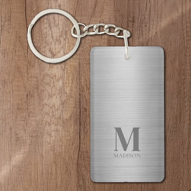 Silver Gray Metallic Monogrammed Keychain (Creator Uploaded)
