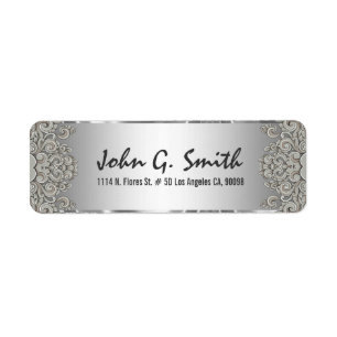 Silver Gray Metallic Pattern Floral Swirls 2 Label