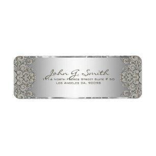 Silver Gray Metallic Pattern Floral Swirls Label