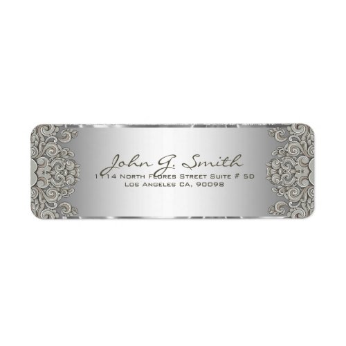 Silver Gray Metallic Pattern Floral Swirls Label