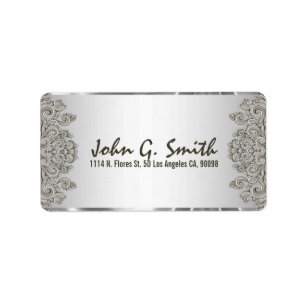 Silver Gray Metallic Pattern Floral Swirls Label