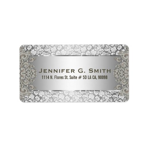 Silver Gray Metallic Pattern Floral Swirls Label