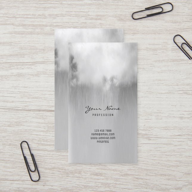 Silver Gray Metallic Rain Cloud Ombre Minimal VIP Business Card (Front/Back In Situ)