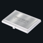 Silver Gray Metallic Stainless Steel Texture  Business Card Case<br><div class="desc">Simple metallic silver gray stainless steel texture with black customizable typography. Social media icons and a QR Code.</div>