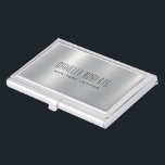 Silver Gray Metallic Stainless Steel Texture  Business Card Case<br><div class="desc">Simple metallic silver gray stainless steel texture with black customizable typography. Social media icons and a QR Code.</div>
