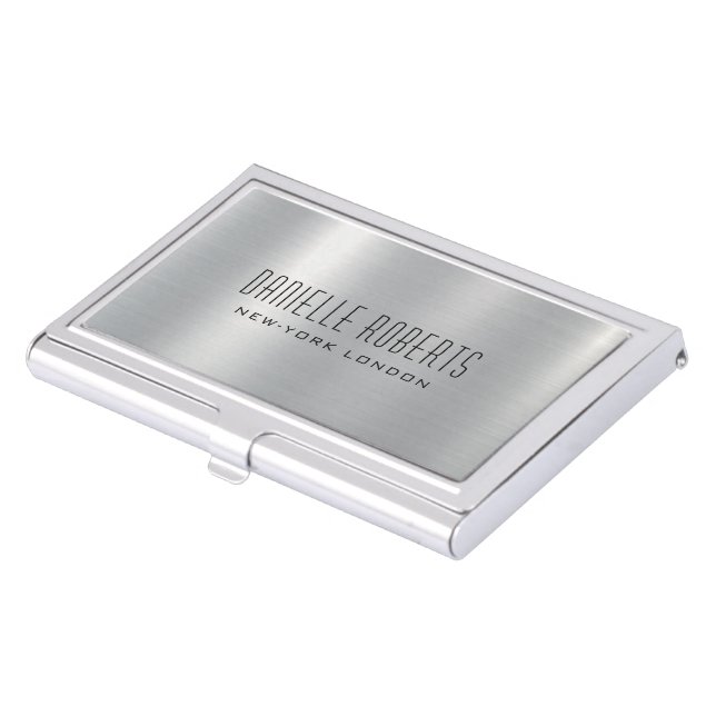 Silver Gray Metallic Stainless Steel Texture  Business Card Case (Front)