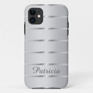 Silver Gray Metallic Stripes  Name iPhone 11 Case