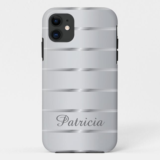 Silver Gray Metallic Stripes  Name Case-Mate iPhone Case (Back)