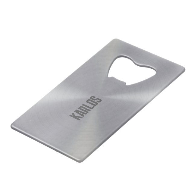 Silver-gray metallic texture 2 credit card bottle opener (Back Angled)