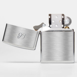 Silver Gray Metallic Texture Design Monogram Zippo Lighter