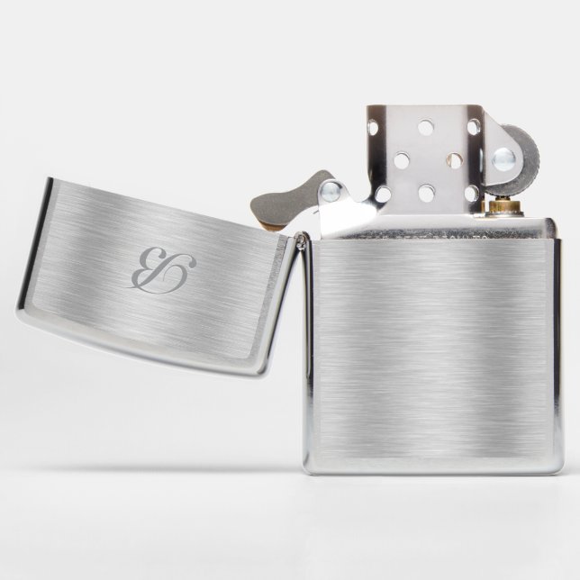 Silver Gray Metallic Texture Design Monogram Zippo Lighter (Opened)