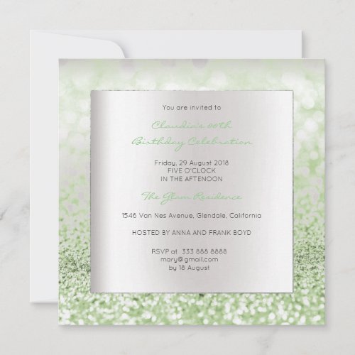 Silver Gray Minimal Birthday Mint Green Glitter Invitation