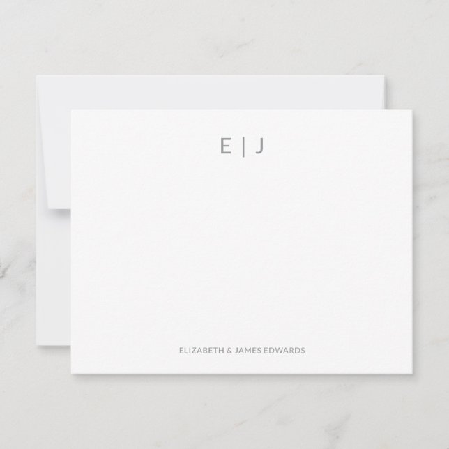 Silver Gray Minimal Couple Initials Personalized  Note Card (Front)