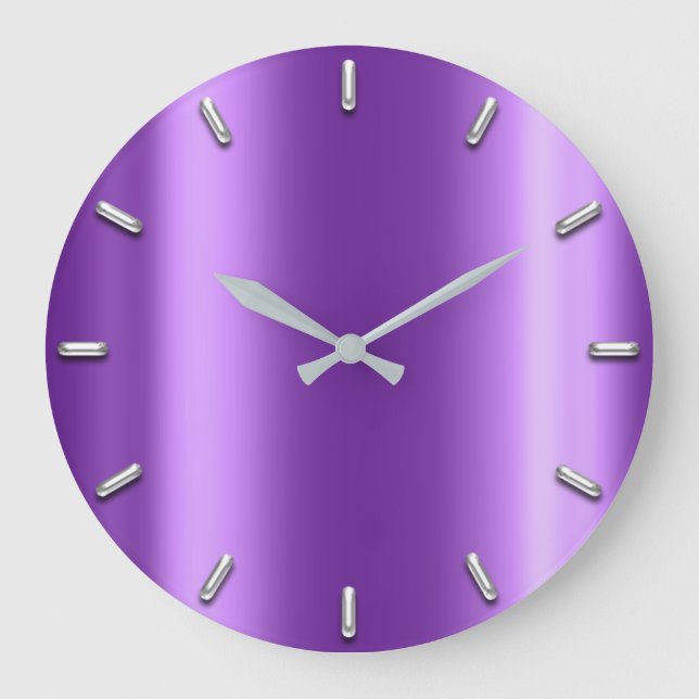 Silver Gray Minimalism Amethyst Purple Plum Large Clock (Front)
