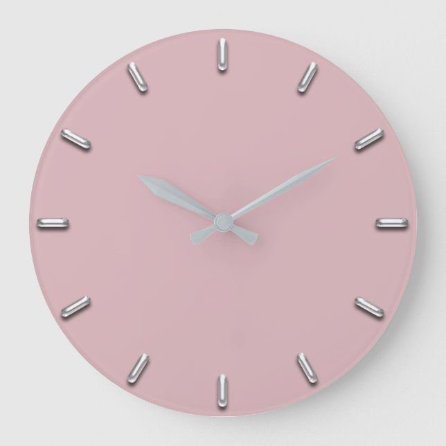 Silver Gray Minimalism Eggplant Pink Rose Large Clock (Front)