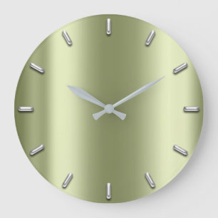 Silver Gray Minimalism Lemon Green Mint Elegant Large Clock
