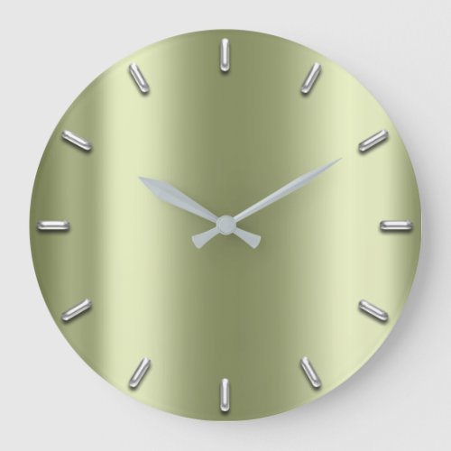 Silver Gray Minimalism Lemon Green Mint Elegant Large Clock