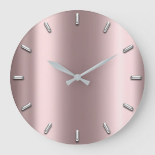 Silver Gray Minimalism Metallic Blush Rose Gold Large Clock