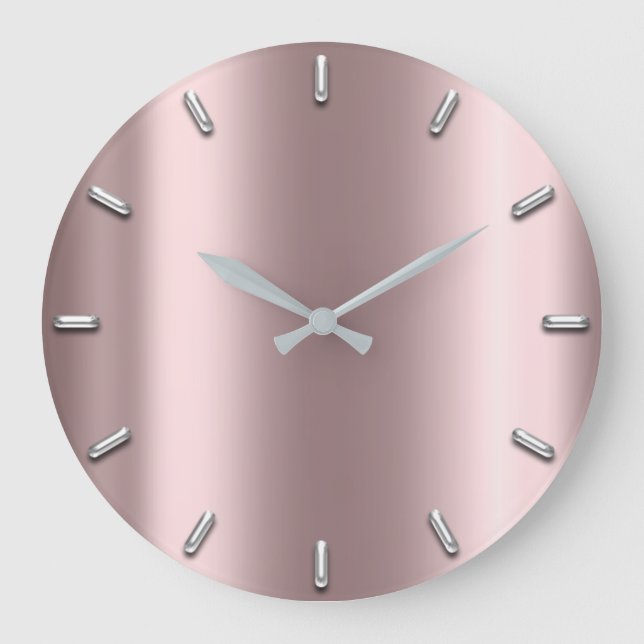 Silver Gray Minimalism  Metallic Blush Rose Gold Large Clock (Front)