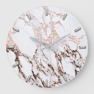 Silver Gray Minimalism Metallic Marble Rose Gold Large Clock